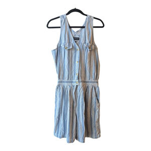 AIM Sport Vintage Blue & White Striped Romper Women's Sz Med 100% Cotton Y2K EUC